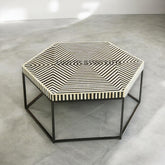 Bone Inlay Hexagonal Stripe Design Center Table Black | Bone Inlay Hexagonal Stripe Design Coffee Table Black